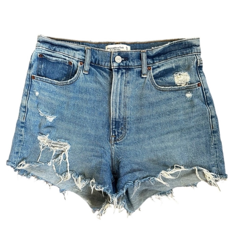 Abercrombie & Fitch "The 4" Mom Short High Rise" Distressed Denim Shorts 6/28